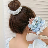 blue series chiffon scrunchies ponytail holders rubber band sweet hair accessories organza mesh hair rope green floral hair ring