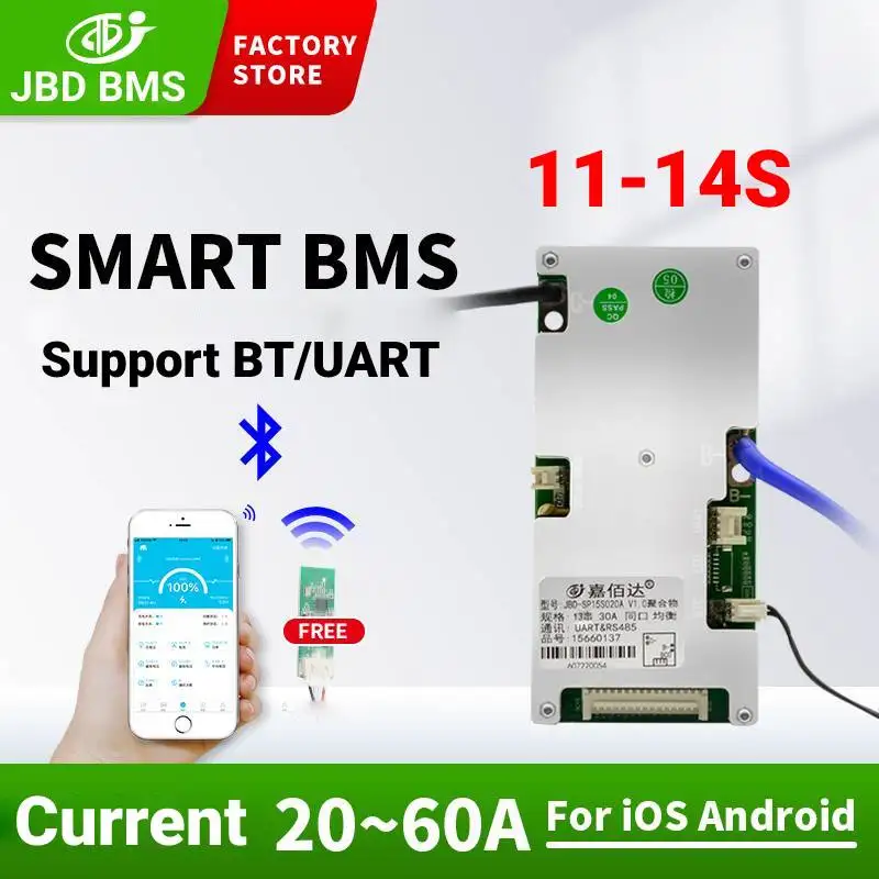 JBD Smart 11S 12S 13S 14S литиевая батарея BMS 20A 30A 40A 50A 60A 36V 48V Li ion Lifepo4 Bms балансировочная Защитная печатная плата