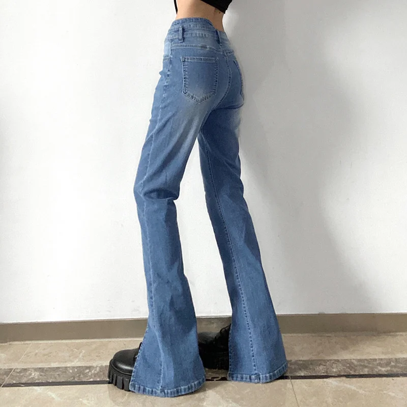 Low Rise Split Skinny Jeans Women Bootcut Flare Pants Bell Bottom Jeans Vintage Clothing Korean Fashion Cargo Pants Y2k Jean