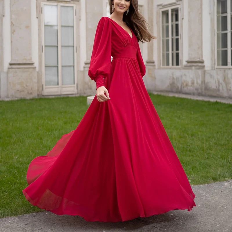 Осеннее новое тонкое вечернее длинное платье с длинным рукавом сексуальное