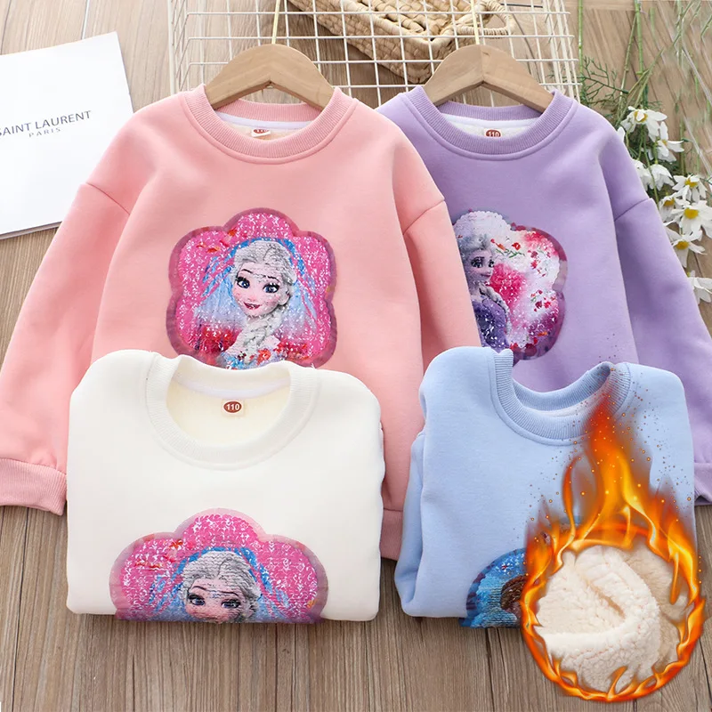 

Disney Frozen Princess Elsa Girls Sweatshirt Autumn Winter Thicken Long Sleeve Pullovers Christmas Girls Kids Birthday Tops