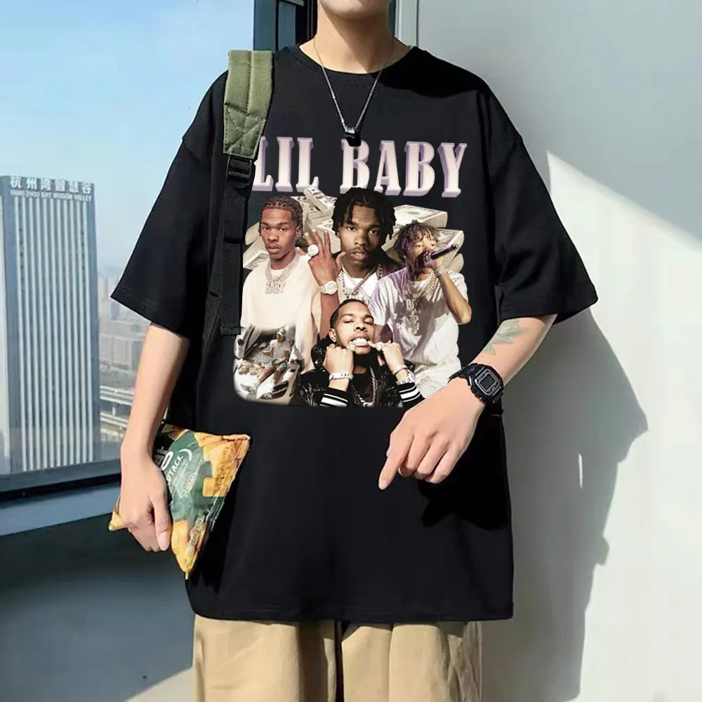 Купи Lil Baby Print T Shirt Male Vintage Hip Hop Tees Men's Casual Loose Streetwear Men Women Oversized Cotton Short Sleeve T-shirts за 404 рублей в магазине AliExpress
