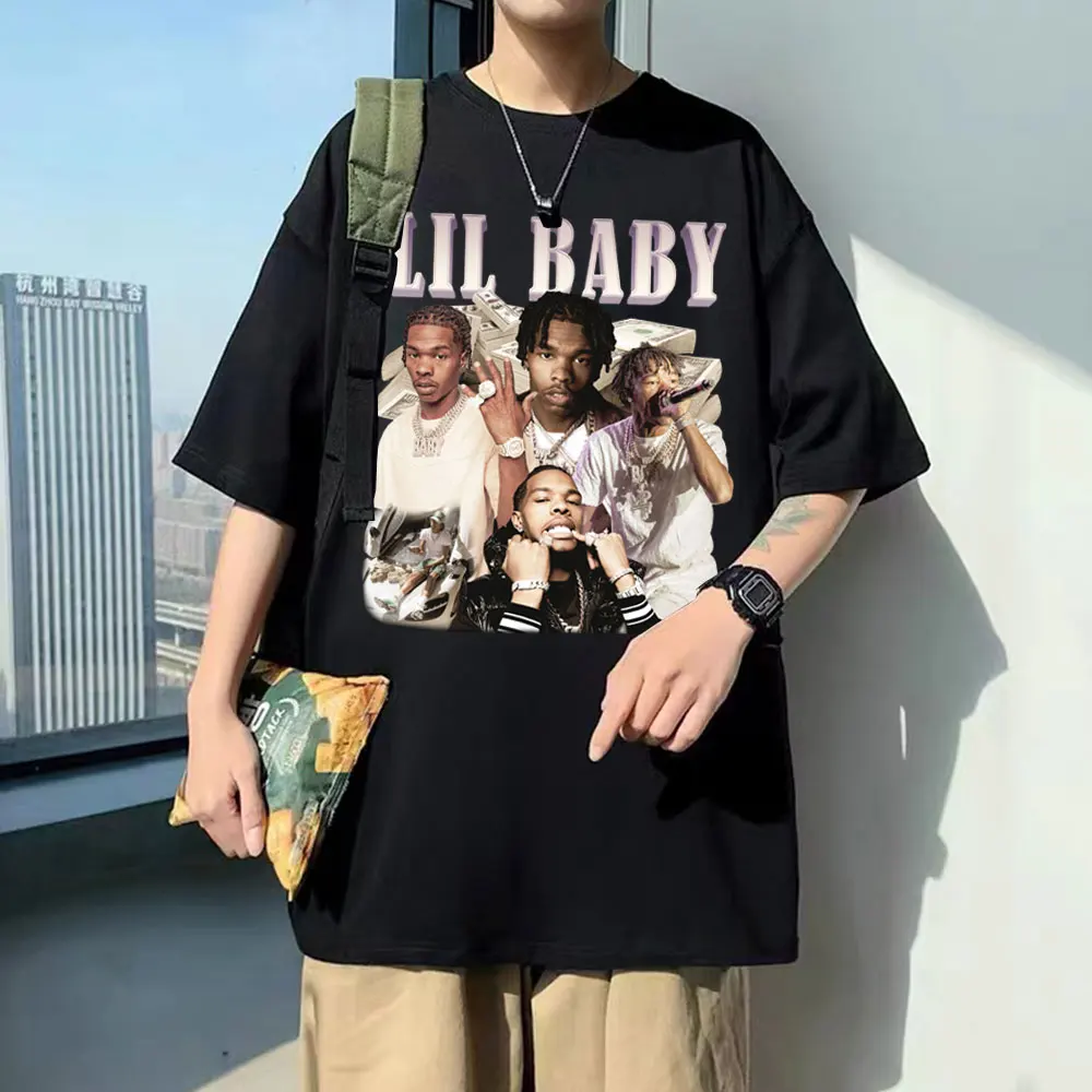 

Lil Baby Print T Shirt Male Vintage Hip Hop Tees Men's Casual Loose Streetwear Men Women Oversized Cotton Short Sleeve T-shirts