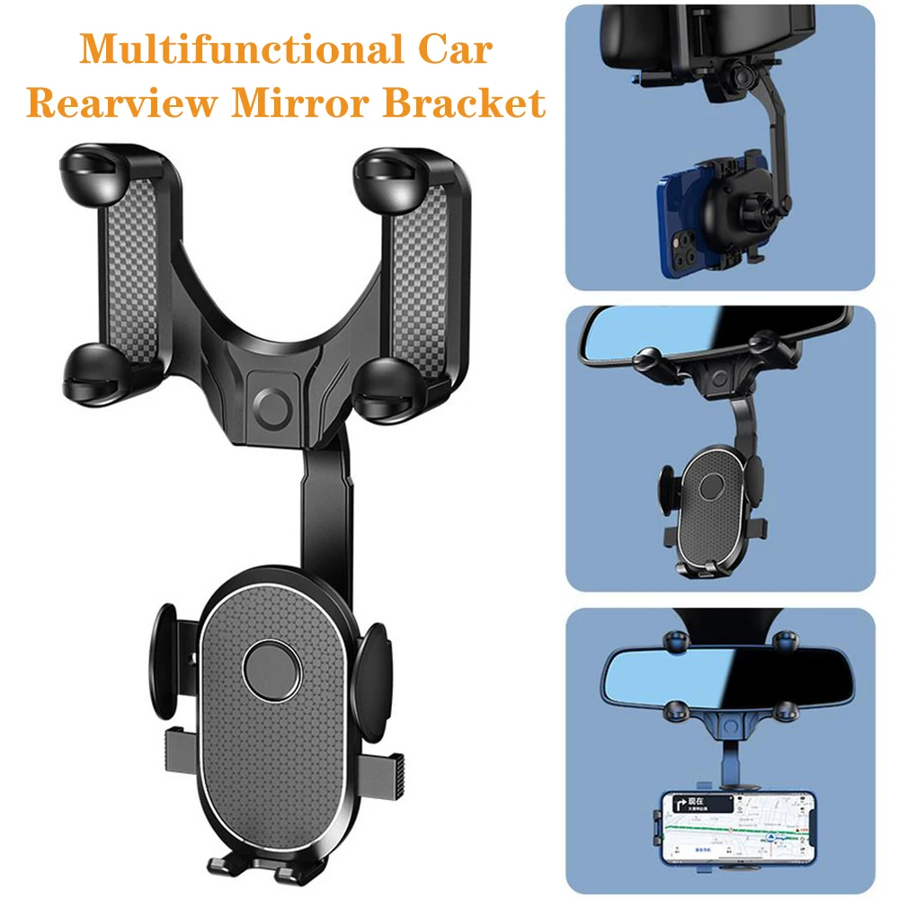 Car 360° Rearview Mirror Mobile Phone Stands Universal Auto GPS Navigation Bracket Adjustable Holder Hanging Cell Phone Bracket