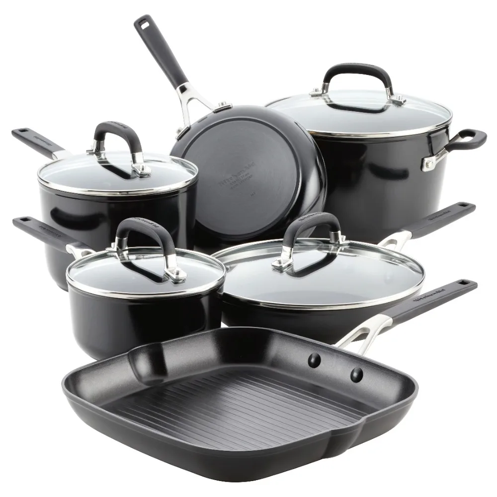 

Hard Anodized Nonstick Cookware Pots and Pans Set, 10-Piece, Onyx Black