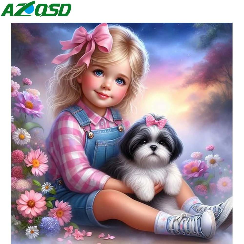AZQSD Алмазная вышивка 5d девушка собака искусственное рукоделие домашний декор