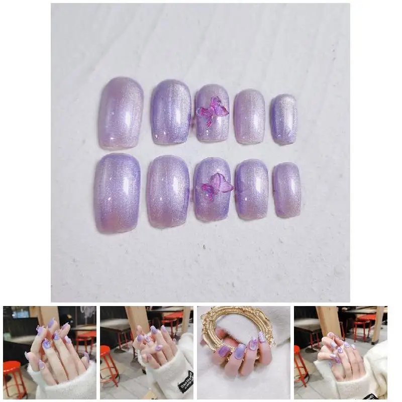 

New 2021 24pcs Stereo butterfly aurora detachable False Nail Tips With Glue Press on Nails Art Fake nails Stickers False Nails