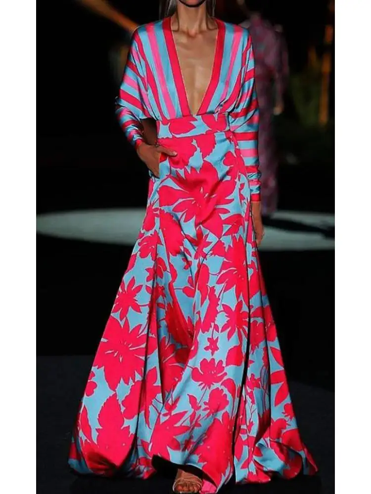 

Getspring Women Dress Fashion Long Sleeve Vintage Deep V Neck Printed Party Dress Wholesale Dropship New 2022 Spring Summer