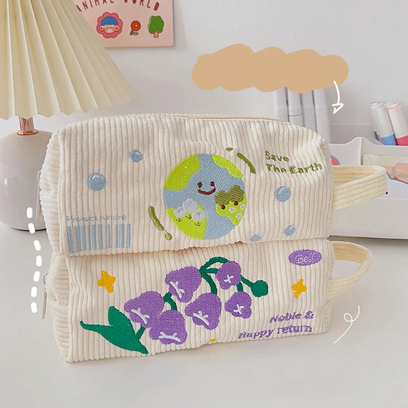 

New Pencil Case Korean Corduroy Pencil Bag Trousse Large Capacity Stationery Pen Case Estuches School Supplies Cute Pencilcase