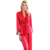 100 mulberry silk sleepwear long sleeve womens home clothes sexy lace pajamas two piece set pajamas woman summer