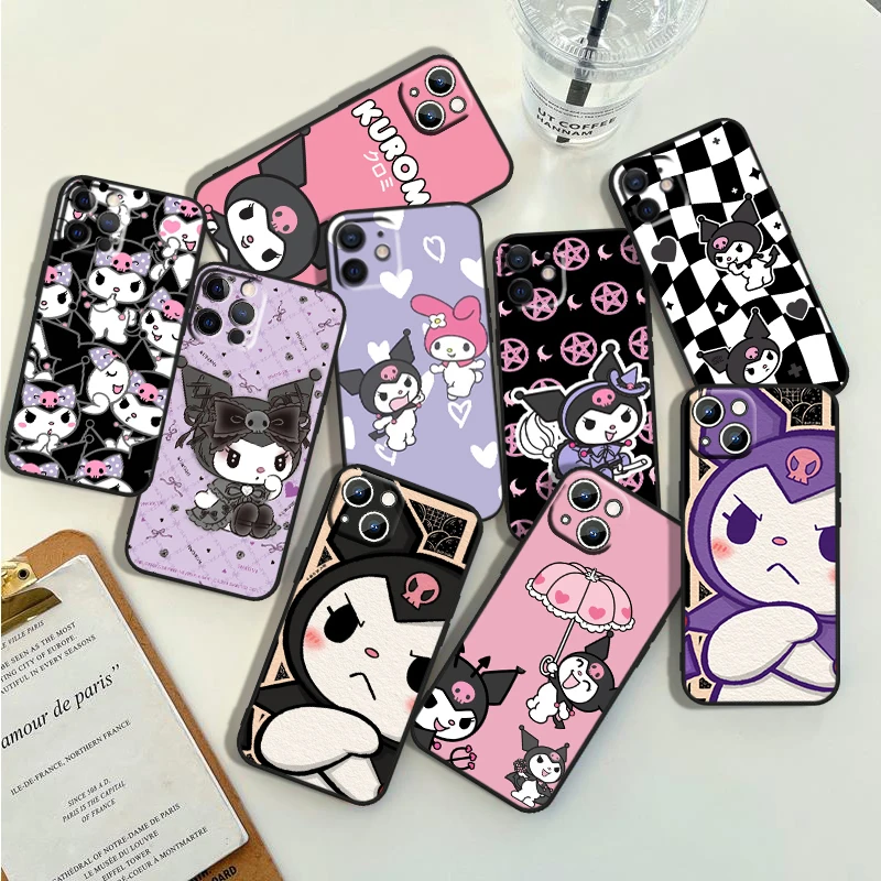 

Cute Kuromi Anime For Apple iPhone 14 13 12 11 Pro Max Mini XS Max X XR 7 8 Plus 5S Silicone Black Soft Phone Case Coque Capa