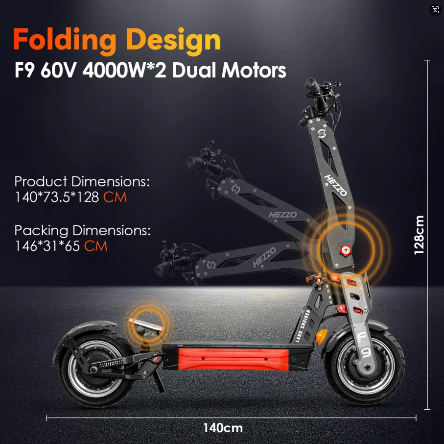 Электрический внедорожный самокат HEZZO F9 60 В 8000 Вт двойной двигатель 40LG литиевый NFC