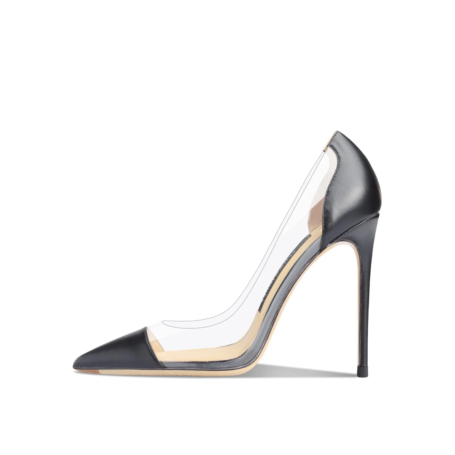 2023 Genuine Leather Black Luxury Transparent High Heels Summer New Fit Pumps Versatile Sexy Shallow Mouth Women's Single Shoes