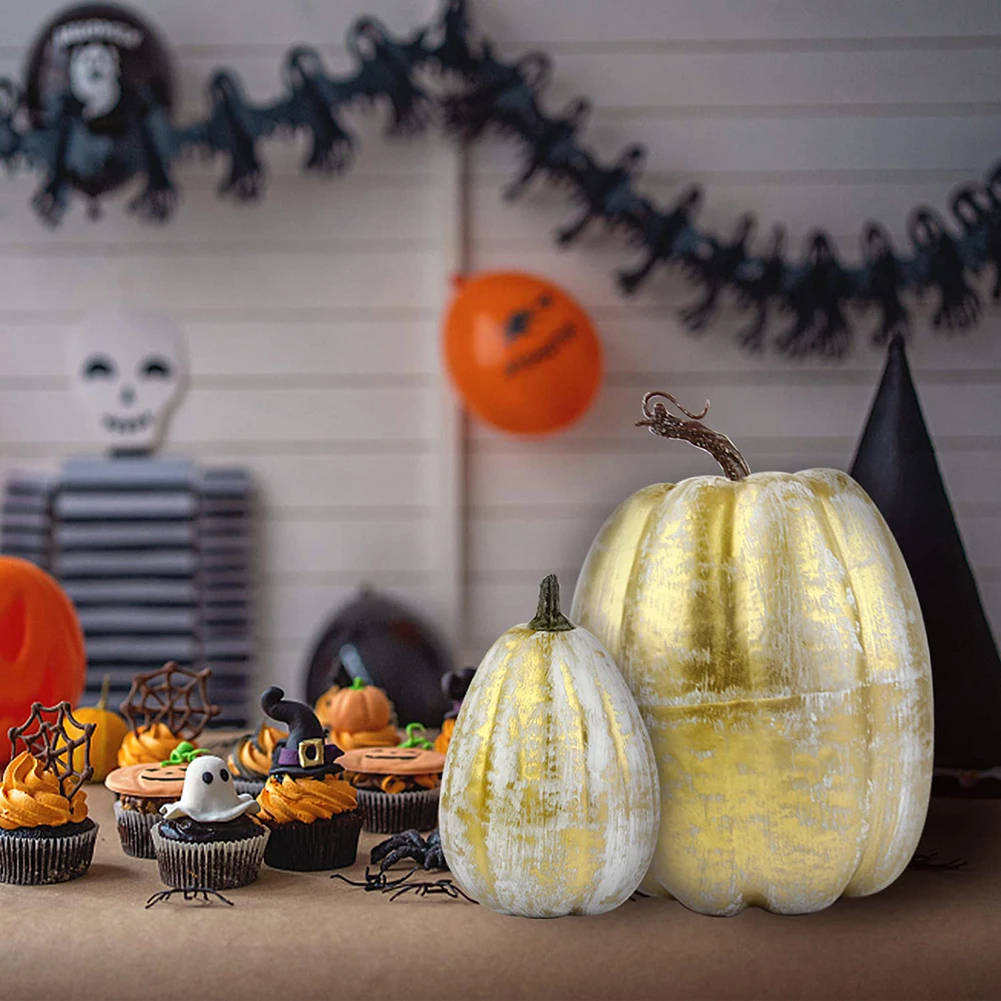 

DIY Craft For Thanksgiving Fake Pumpkin Artificial Pumpkin White Shiny 7Pcs Autumn Decoration Foam Pumpkins Set