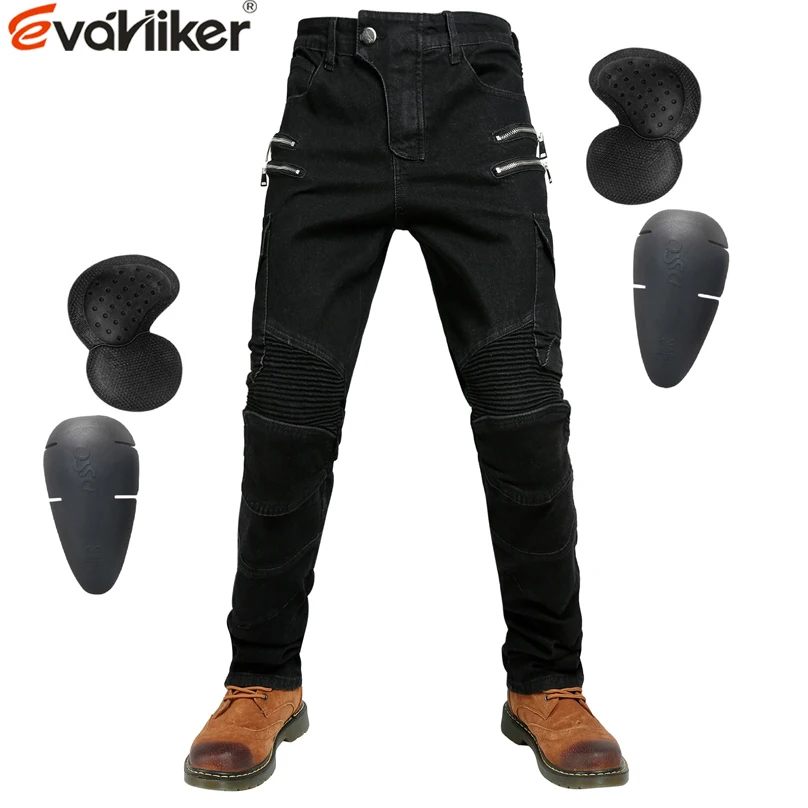 Motorcycle Jeans Black Men S- 5XL 6XL extra large Zipper Protective Gear Blue Motorbike Trousers fat man Motocros