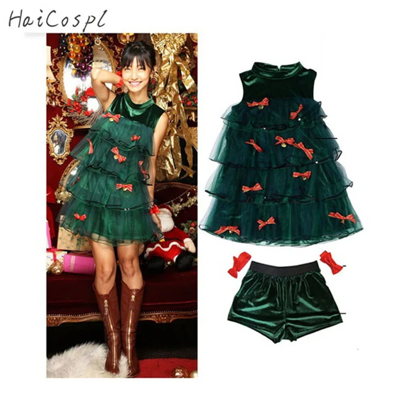 

Fashion Cute Christmas Dress Fancy Japanese Korea Holiday Party Dancing Costume Cosplay Adult Women Green Lace Dress