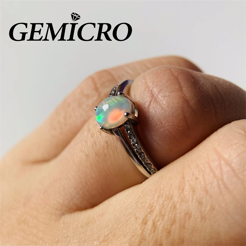 

Gemicro Spot Spike Size 8 US Natural Opal Ring of 5X7mm Stone and 925 Sterling Silver for Women Wear with Platinum Plated