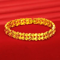 xt fashion 24k real gold color bracelet 8mm wide for women mens elegant gold plated chain bracelets jewelry gifts 18 5cm