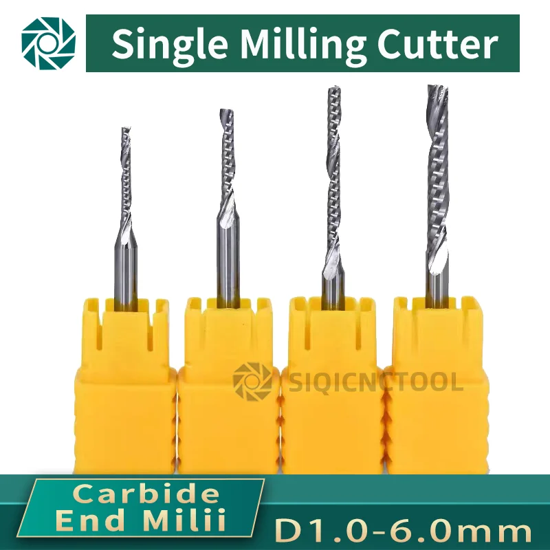 Концевая спиральная фреза 3 175/4/5/6/8 мм с хвостовиком одноканальная для