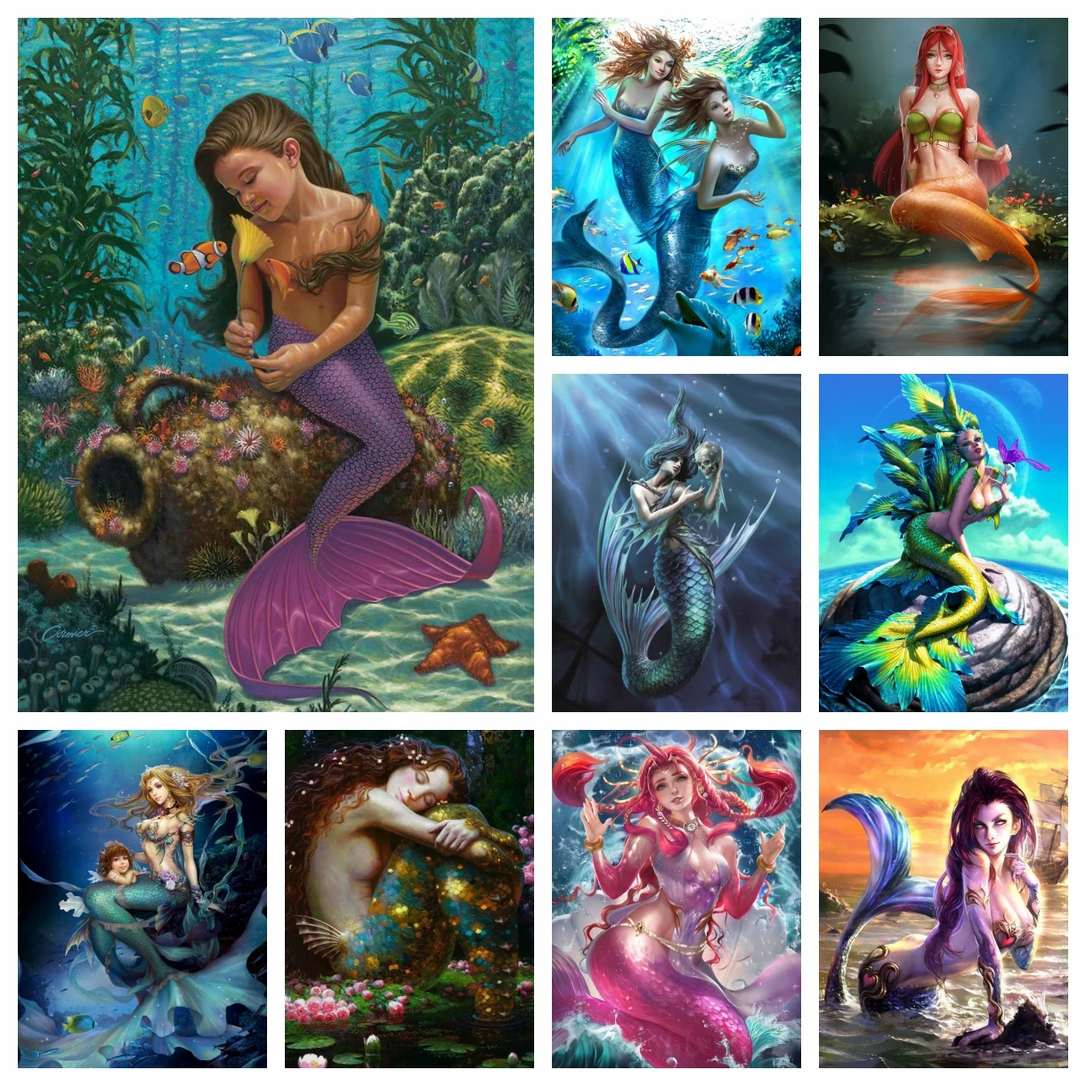 

5D Diamond Embroidery Painting Fantasy Cartoon Mermaid Girl Angel Princess Wall Art Picture Cross Stitch Mosaic Craft Home Decor