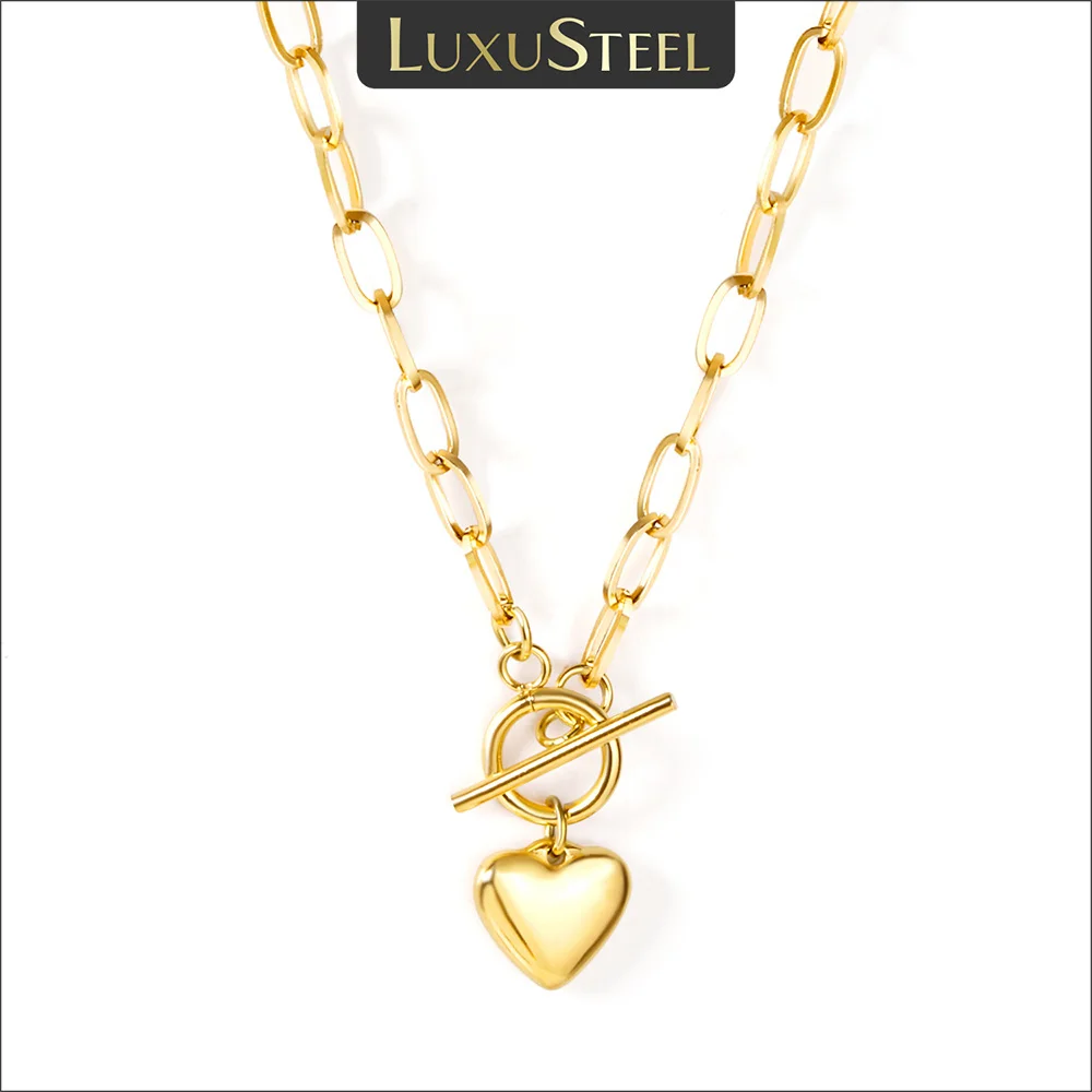 Кулон LUXUSTEEL в виде сердца стиле панк кубинские звенья цепи для женщин и девушек
