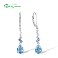 santuzza pure 925 sterling silver earrings for women sparkling blue glassspinel white cubic zirconia dangling fine jewelry