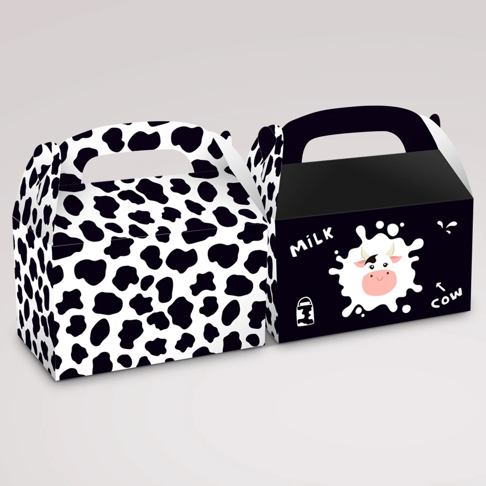 

DD021 4Pcs Cartoon Farm Milk Cow Birthday Party Candy Packing Gift Bag Baby Shower Party Decors Guests Return Portable Gift Box