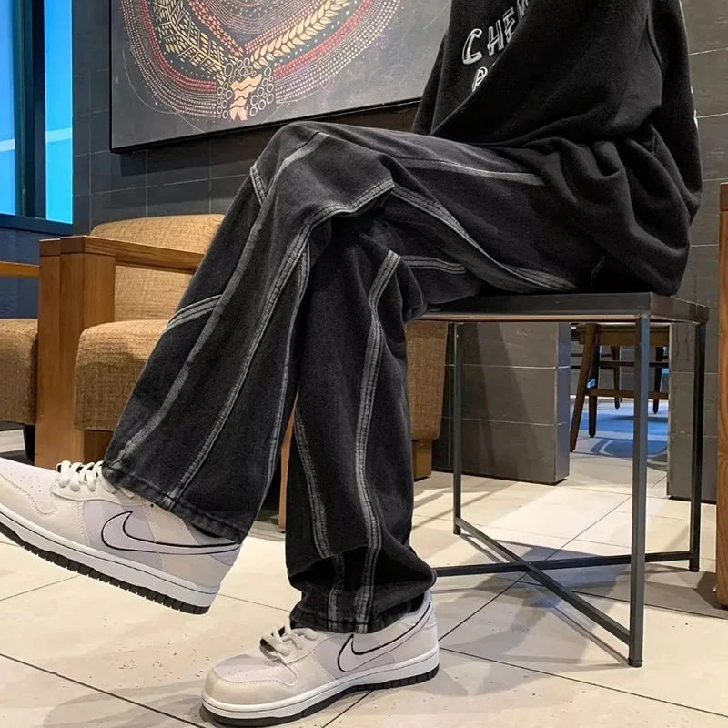 American Oversize Tie-Dye Pants Men High Street Trendy Brand Retro Baggy Jeans Men High End Mopping Daddy Pantalones Hombre