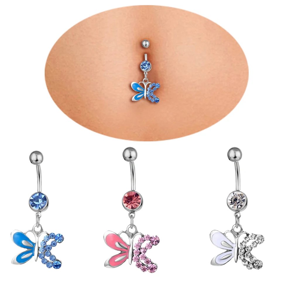 

1Pc New Butterfly Zircon Fashion High Quality Surgical Steel Navel Piercing Belly Button Rings Belly Piercing Body Jewelry Gift
