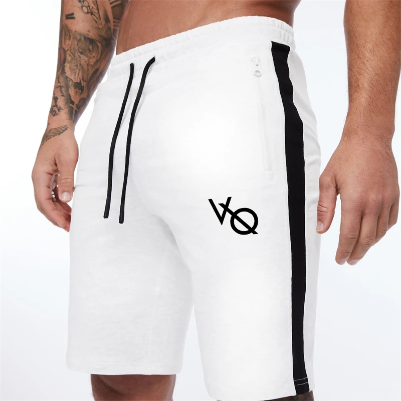

Summer casual cotton streetwear men's shorts with fashionable stitching zipper pockets printed capris jogger gym fitness pants