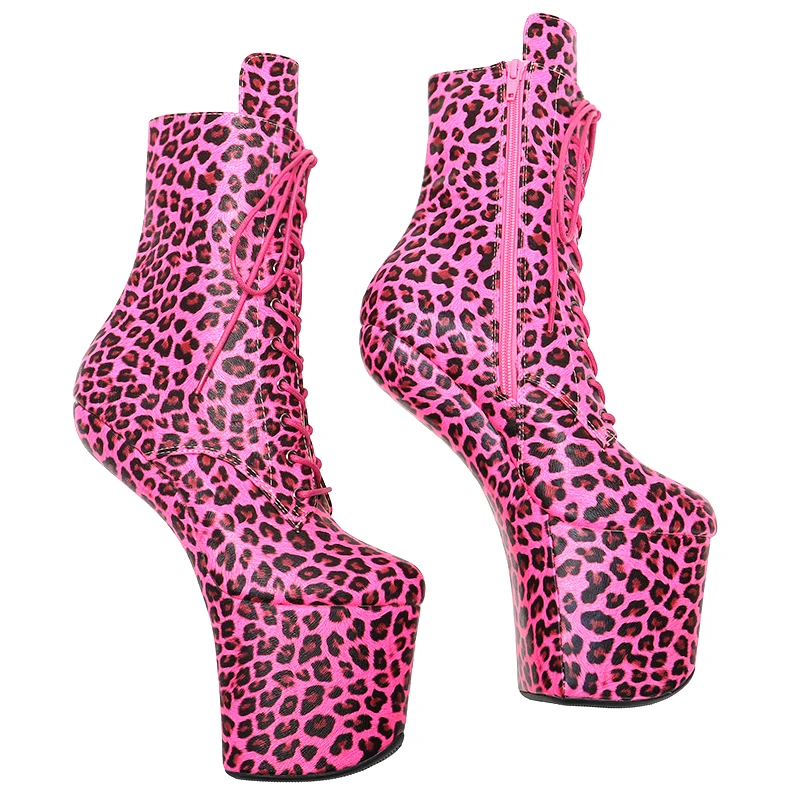 Leecabe Leopard Upper  Platform Ankle Boots Sexy Exotic heelless pole dance shoes