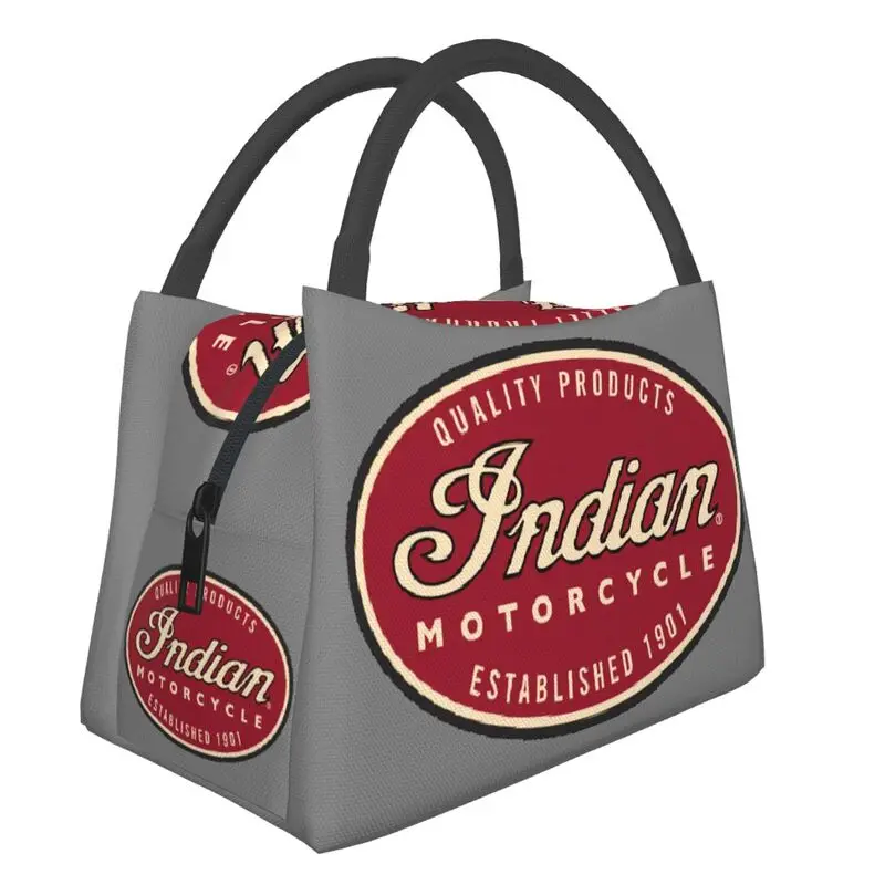 

Indian Motorcycle Logo And Symbol Insulated Lunch Tote Bag for Women Resuable Cooler Thermal Food Lunch Box Work Travel