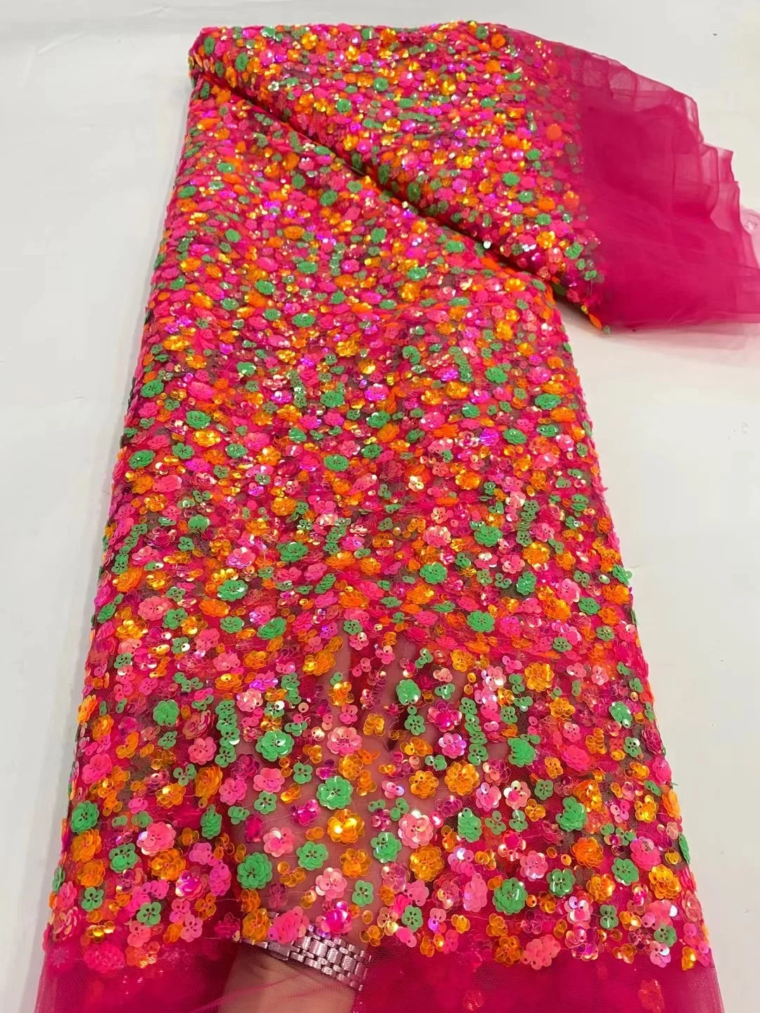 

Африканская новейшая многоцветная вышивка, 5 ярдов, кружевная ткань, французское высококачественное Тюлевое кружево с блестками для свадебного платья