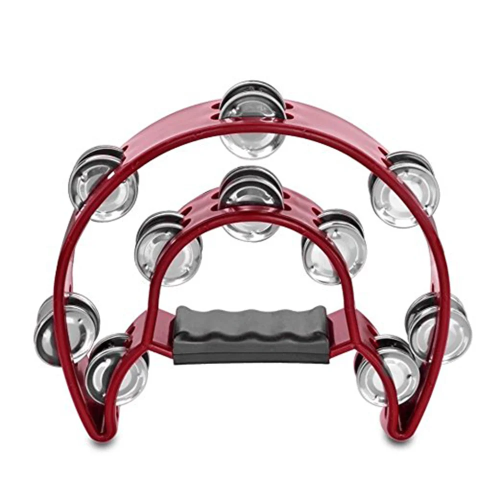 

Double Row Tambourine Half Moon Metal Musical Jingles Tambourine Hand Held (Red)