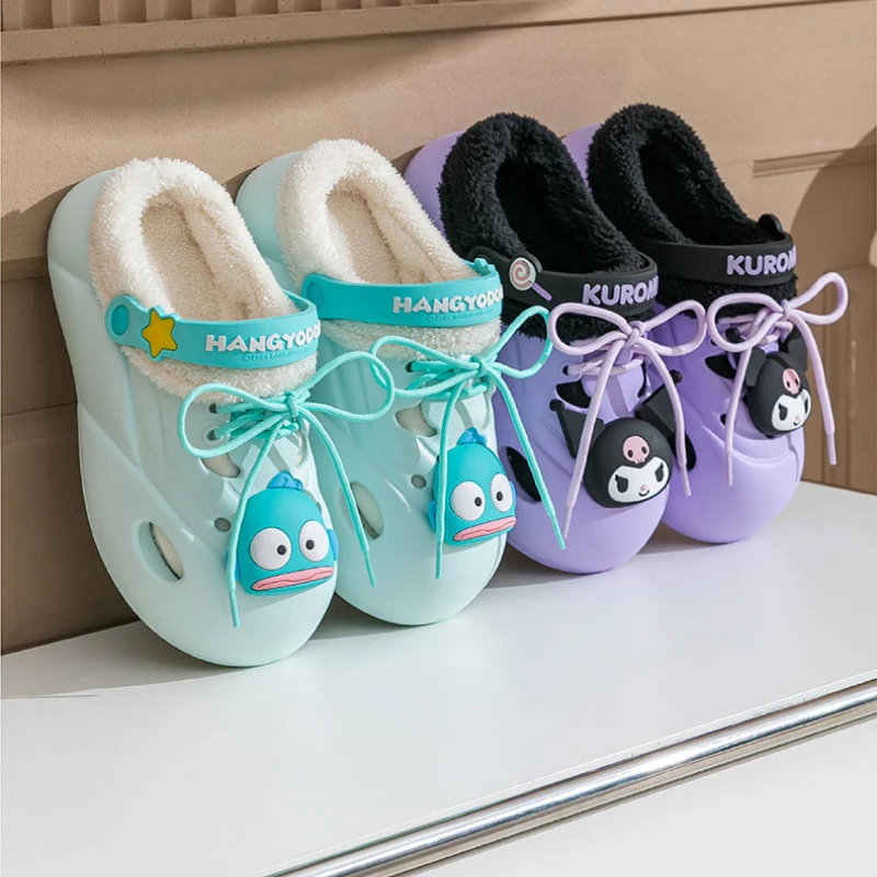 Новинка плюшевые тапочки Sanrio Hangyodon Hello Kitty теплые зимние домашние Kuromi