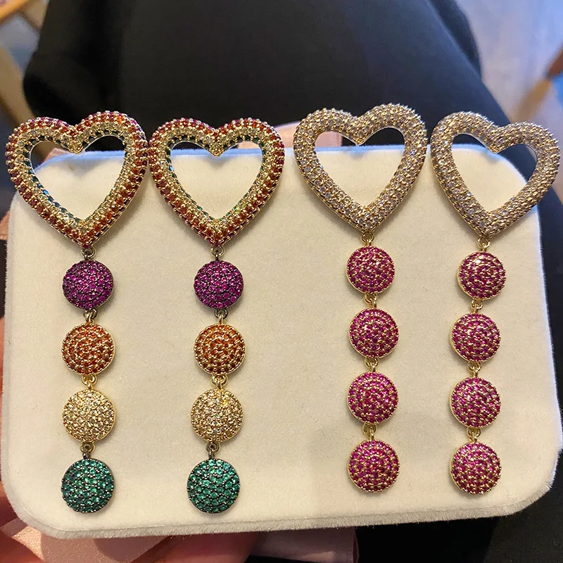 

Personality Fashion Heavy Industry Color Peach Heart Earrings Micro Inlay Cubic Zirconia Candy Color Love Earrings Girl Earrings