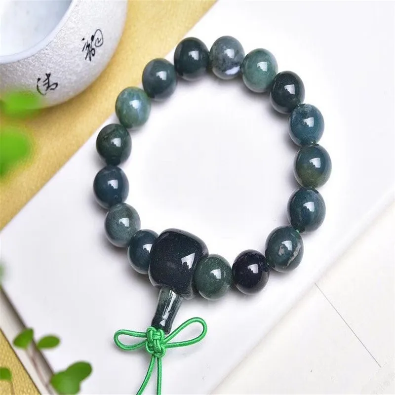 

Natural Stone Green Moss Agate Healing Crystal Reiki Quartz Handmade Bracelet Elastic Rope Jewelry Polished Gems Beads love Gift