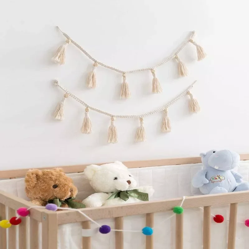 

New in Cotton Rope Wooden Bead Garland with Tassel Wall Hanging Nursery Props Ornament Kids Baby Room Decor S24 20 Dropship chri