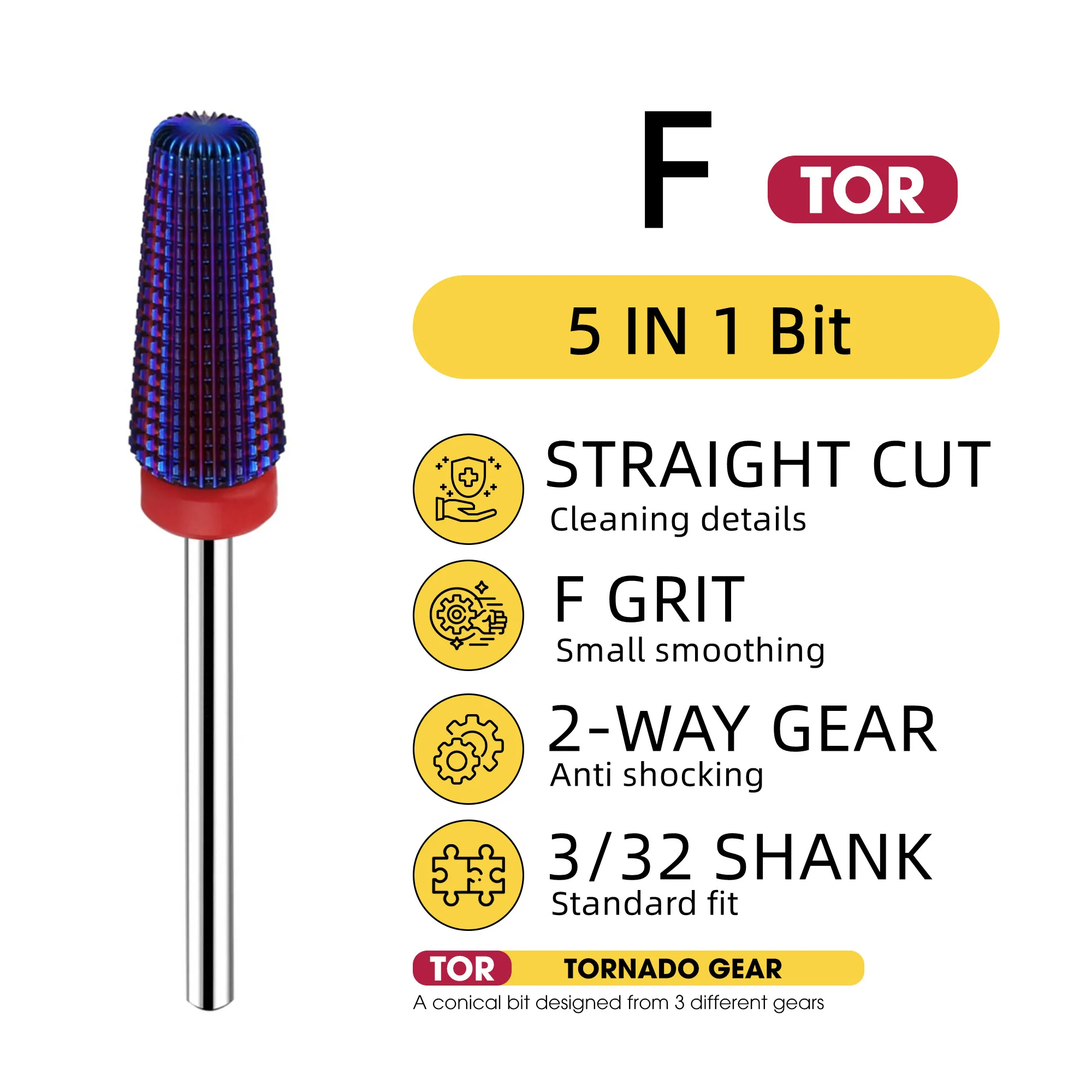 

Premium 5 in 1 Nail Bit Multi-function Nail Cutters for Manicure Tapered Shape Straight Cut Sander Tips for Nail Gel Remove