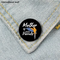 mother of parrots printed pin custom funny brooches shirt lapel bag cute badge cartoon enamel pins for lover girl friends