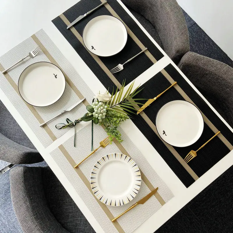 

Nordic Luxury Waterproof And Oil Proof Placemat PVC Hotel Table Mat Restaurant Non-slip Heat Insulation Mat Stripe Jacquard Mat