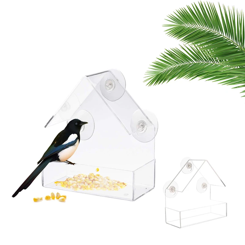 

Waterer Table Seed Bird Feeder Houes Type Glass Window Viewing Hanging Suction Hotel Decoration Garden Rain Waterproof Withstand