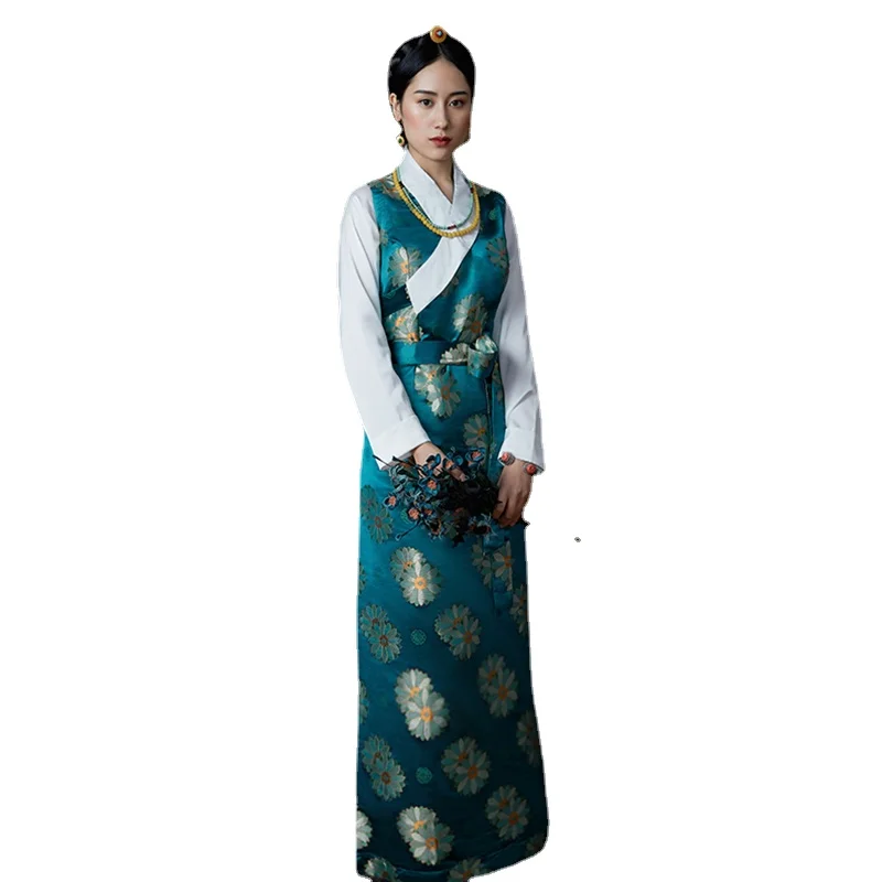

Tibetan Dress Lhasa Clothes Traditional Chinese Clothing for Women Tibet Robe Oriental National Style Ropa Vintage 2-pcs Set