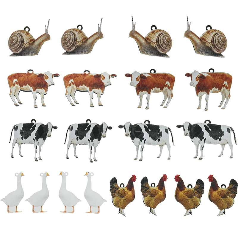 

10pcs/lot Acrylic Chicken Hen Milk Cow Snails Charms Pendant DIY Earrings Keychain for Jewelry Making Accessories