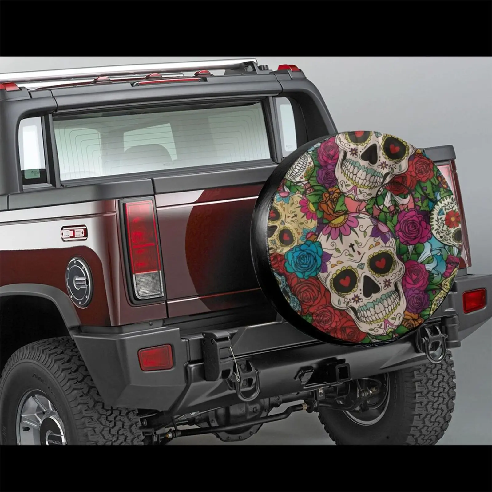 

Spare Tire Cover for Car, Sugar Skull Roses, Day Of The Dead, Mexican Flower, Dia De Los Muertos