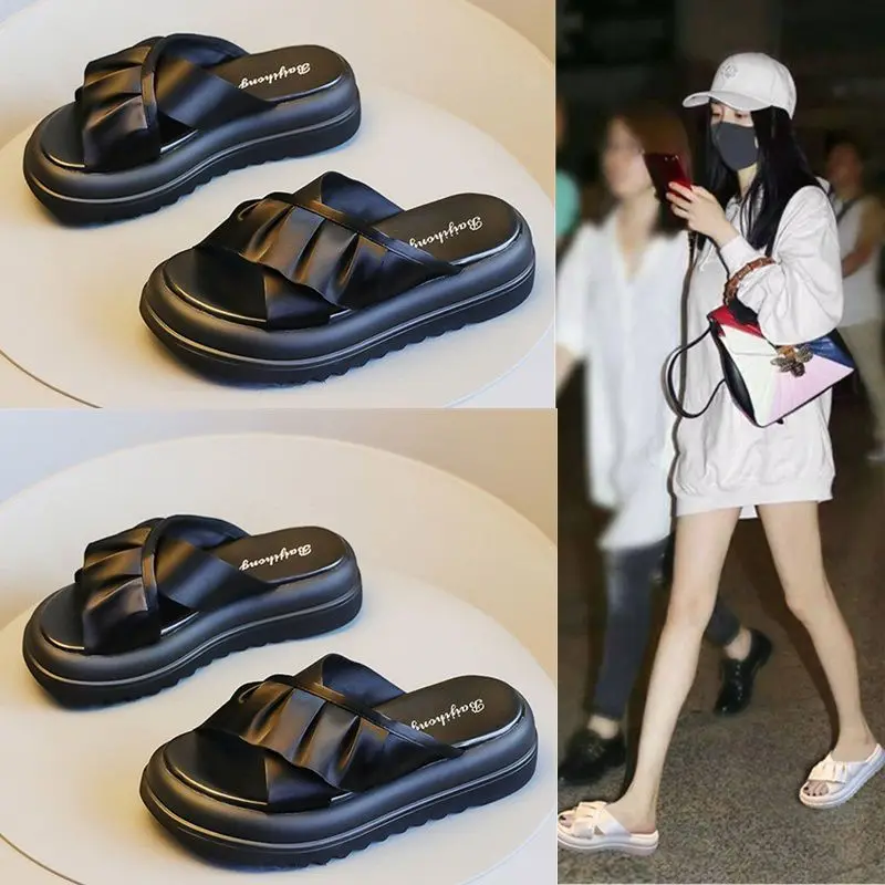 Summer New Thick Sole Women's Slippers Wearing Fashion Matsutake Sole Solid Color Women's Slippers Soft Sole Indoor Slippers