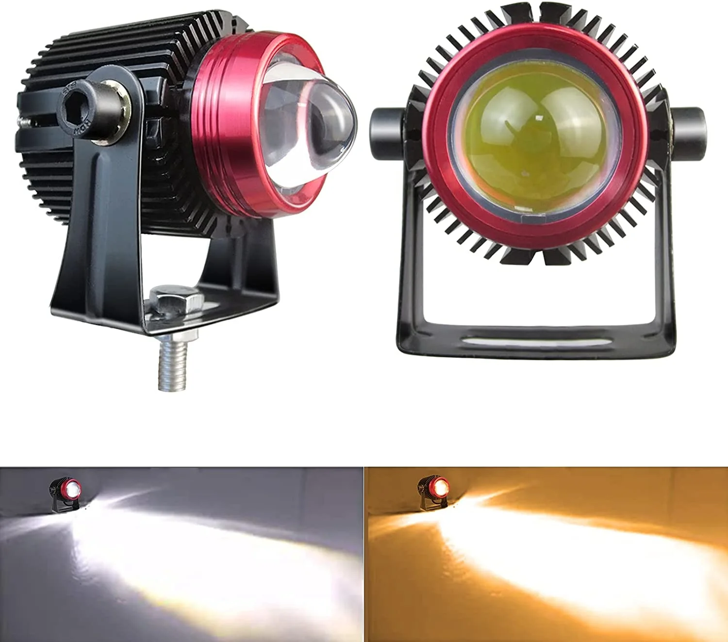 

LED Custom Motorcycle Headlight Headlights Dual Color High Low Beam Spotlights Auto Small Steel Cannon Lights Auxiliary Lamp