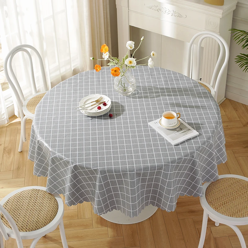 

Round table cloth waterproof, oil resistant, wash free, and scald resistant table grid