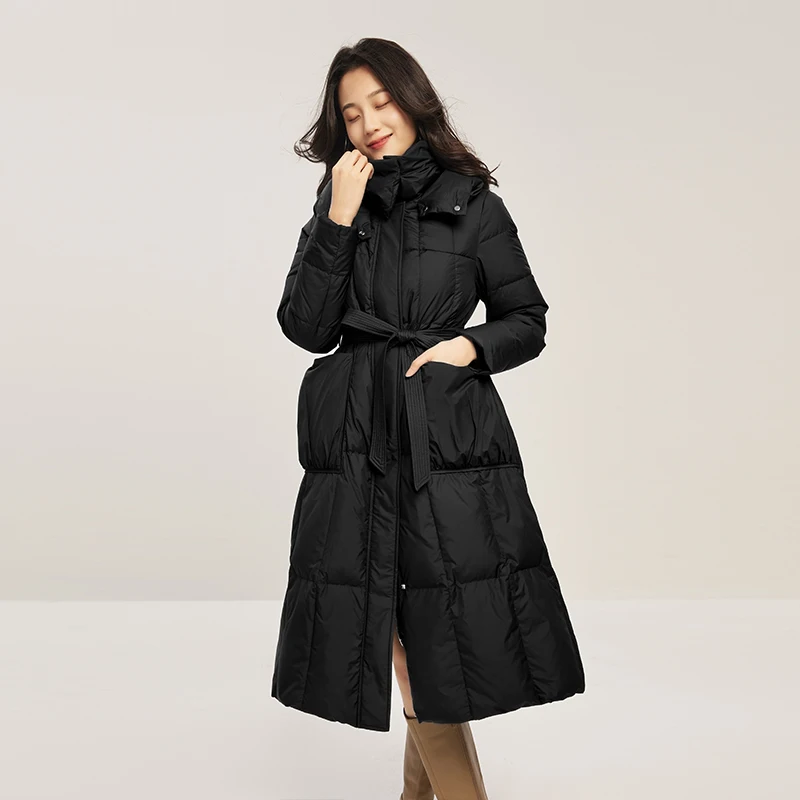 New 90%  White Duck Down  Long  Down Jacket Women  Casacos De Inverno Feminino 2022  Winter  Wide-waisted  Adjustable Waist