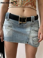 y2k vintage jean skirts sexy low waist womens mini skirt fashion street pockets chic straight denim skirt summer 2022